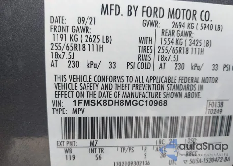 2021 Ford Explorer Xlt z USA, uszkodzony, nr VIN 1FMSK8DH8MGC10968